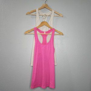 Under Armour Womens Medium Tank Top Pink & White 2 LOT Fitted Stretch